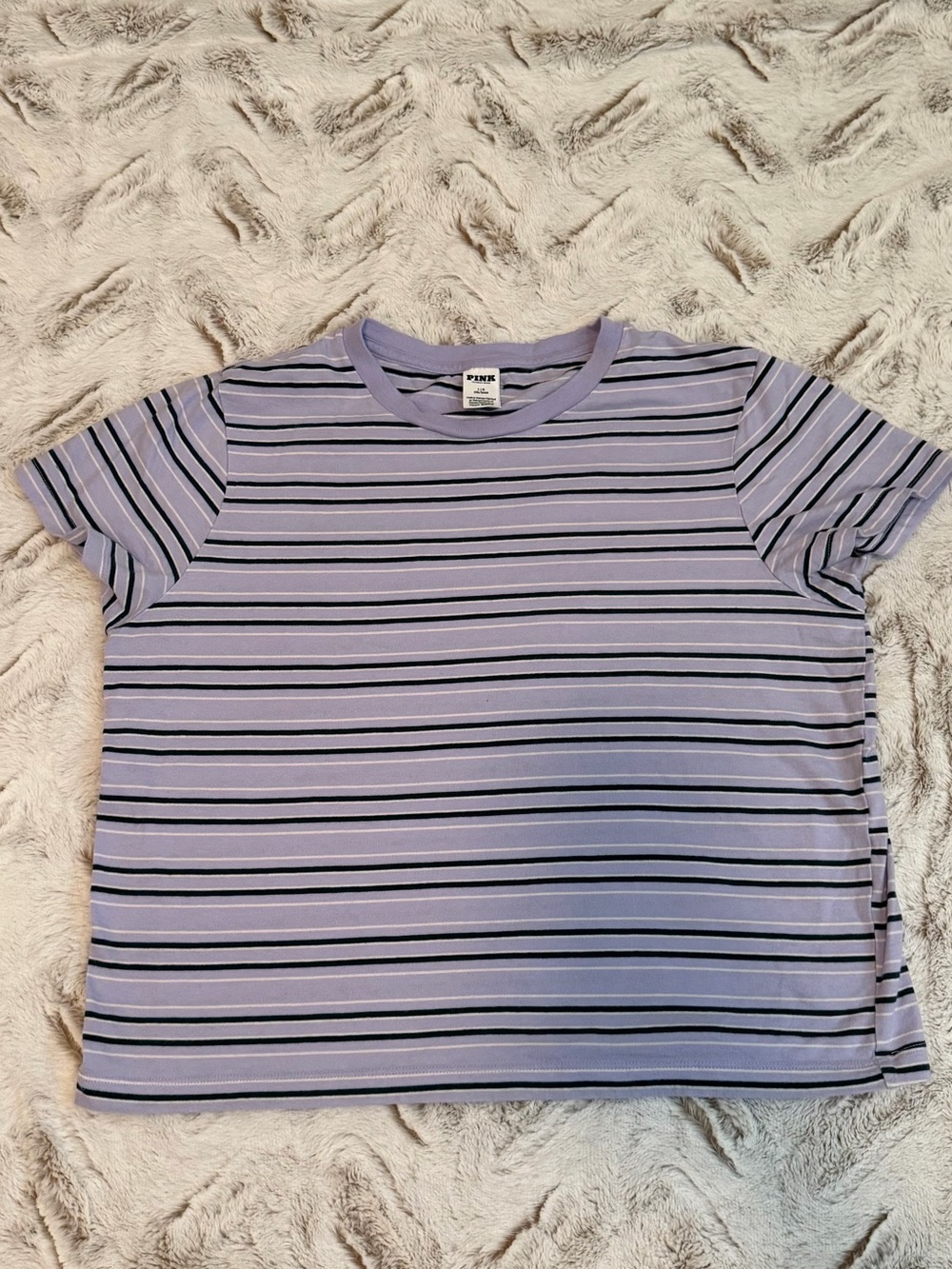 PINK Victoria's Secret Lavender & Black Striped Short Sleeve Tee